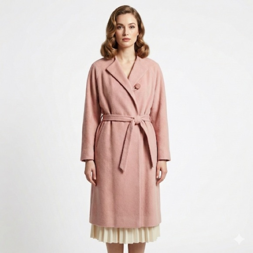 Neusteters vintage pink wool coat belted mid century large